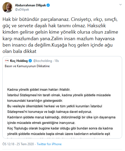 Dilipak'tan Koç Holding'in İstanbul Sözleşmesi çağrısına sert tepki! - Resim: 1