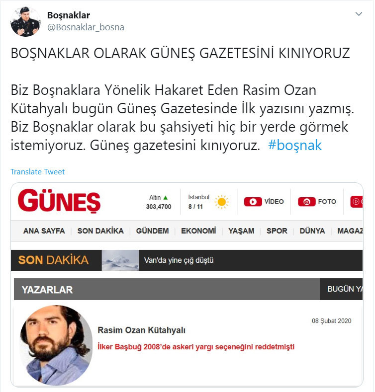 ROK medyaya döndü Boşnaklar ayaklandı: Güneş gazetesini kınıyoruz! - Resim: 1