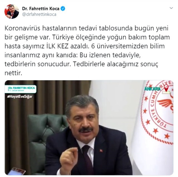 Sağlık Bakanı Koca: Yoğun bakımdaki hasta sayımız ilk kez azaldı - Resim: 1