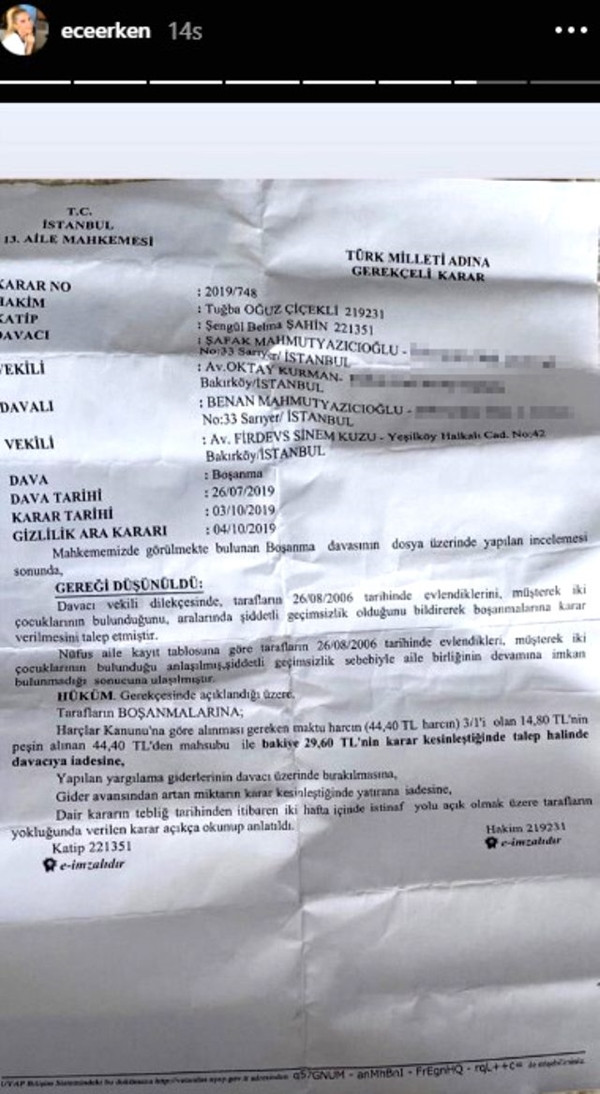 Sahte boşanma belgesi paylaşan Ece Erken'e dava şoku - Resim: 1