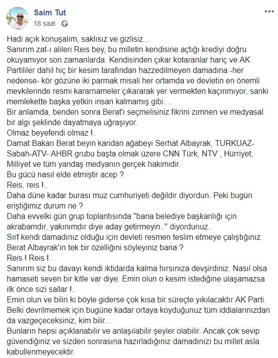 Eski AKP'li Saim Tut: Bu millet damadınızı asla kabul etmeyecek - Resim: 1