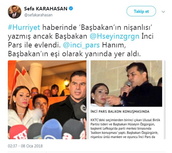 Kıbrıslı gazeteci Hürriyet'i düzeltti, First Lady retweet etti! - Resim: 1