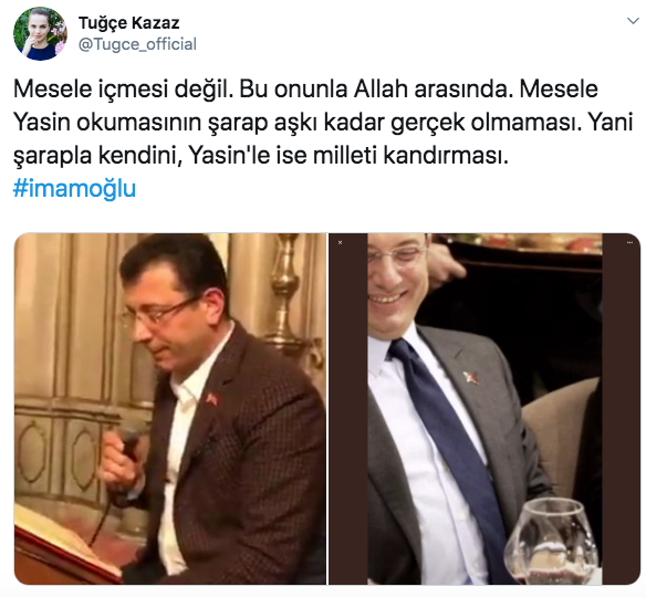 Tuğçe Kazaz'dan İmamoğlu'na: Şarapla kendini, Yasin'le milleti kandırması.. - Resim: 1