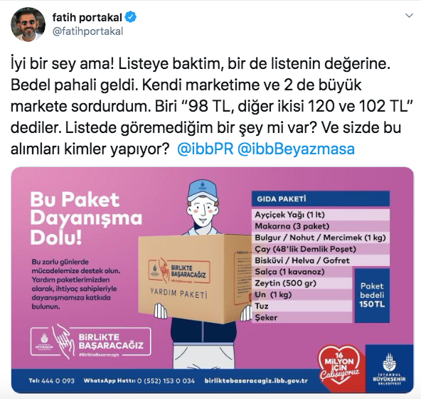 Fatih Portakal'dan İBB'ye 150 liralık yardım kolisi eleştirisi: Bu alımları kim yapıyor? - Resim: 1