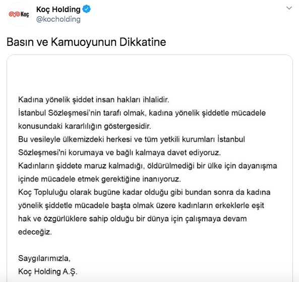 Koç Holding'den Erdoğan'a flaş İstanbul Sözleşmesi çağrısı - Resim: 1