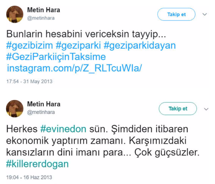 Metin Hara'nın olay yaratan Gezi parkı tweetleri! Erdoğan'ı tehdit etmiş... - Resim: 1