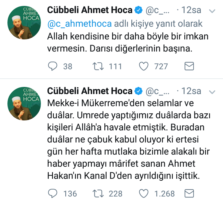 Cübbeliden şok tweet! Ahmet Hakan'a Cübbeli Ahmet'in bedduası mı tuttu? - Resim: 1