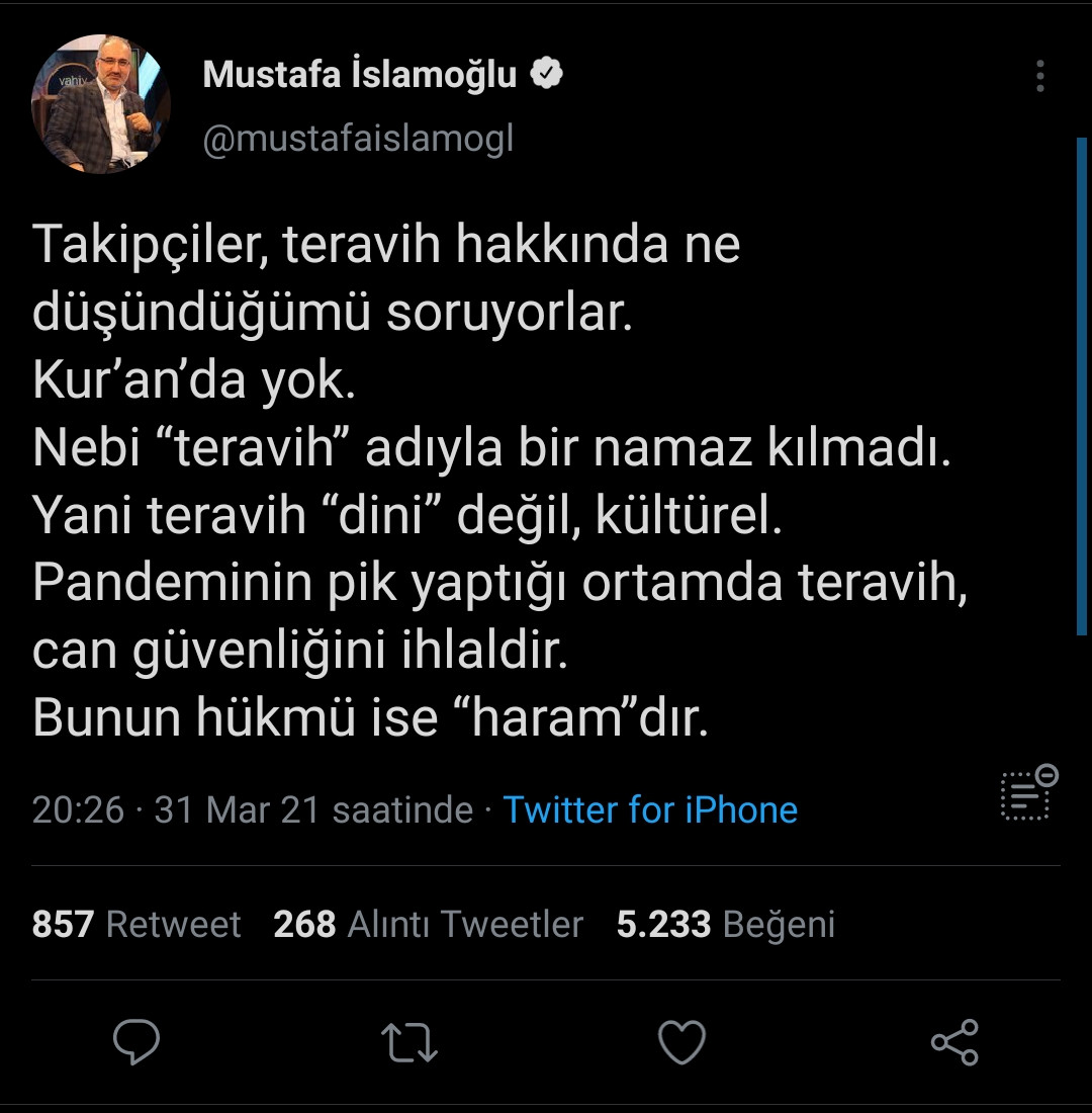 Mustafa İslamoğlu'ndan Olay Fetva! Teravih Kılmak Haramdır - Resim: 1