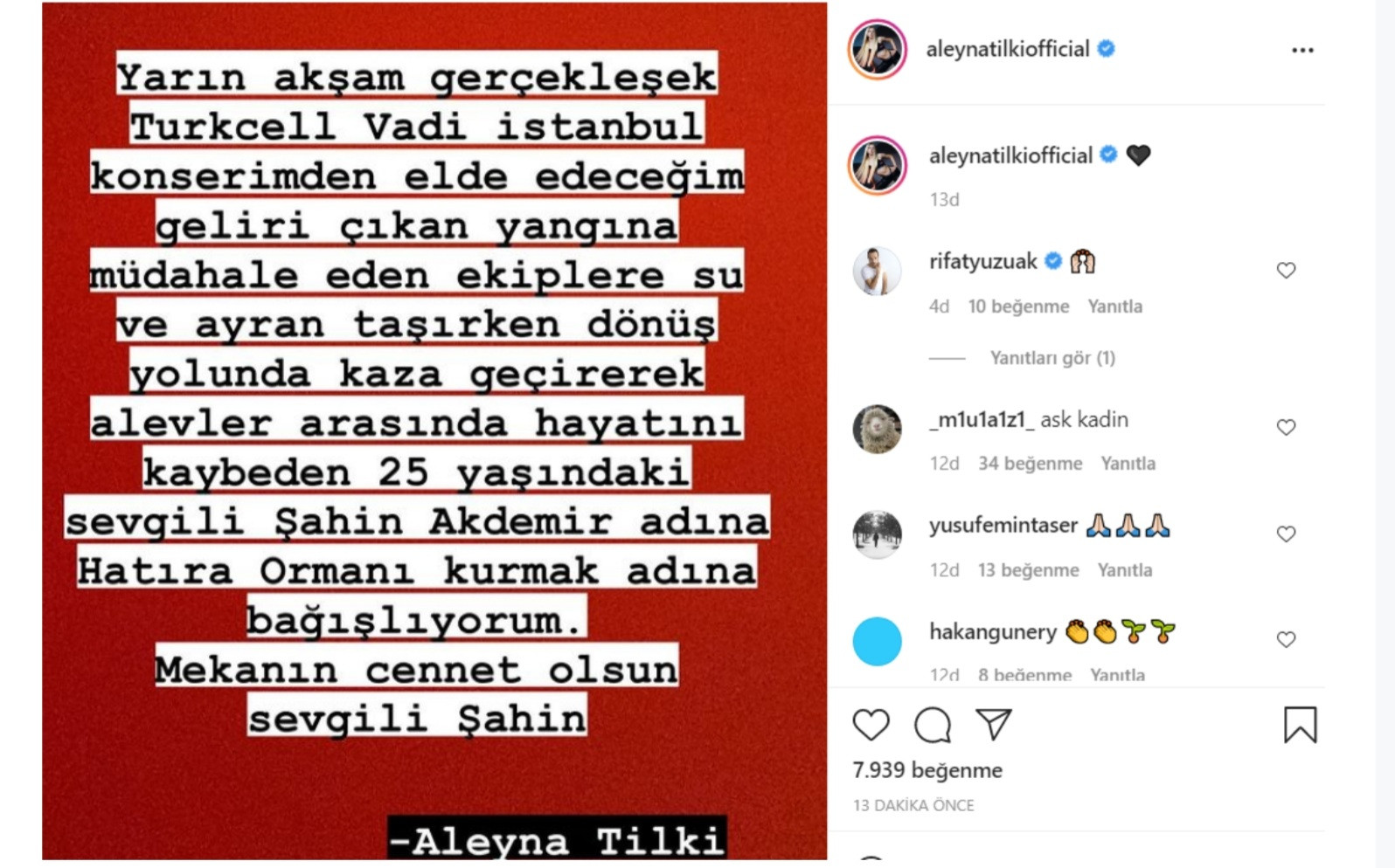 Aleyna Tilki'den Şahin Akdemir için Hatıra Ormanı - Resim: 1