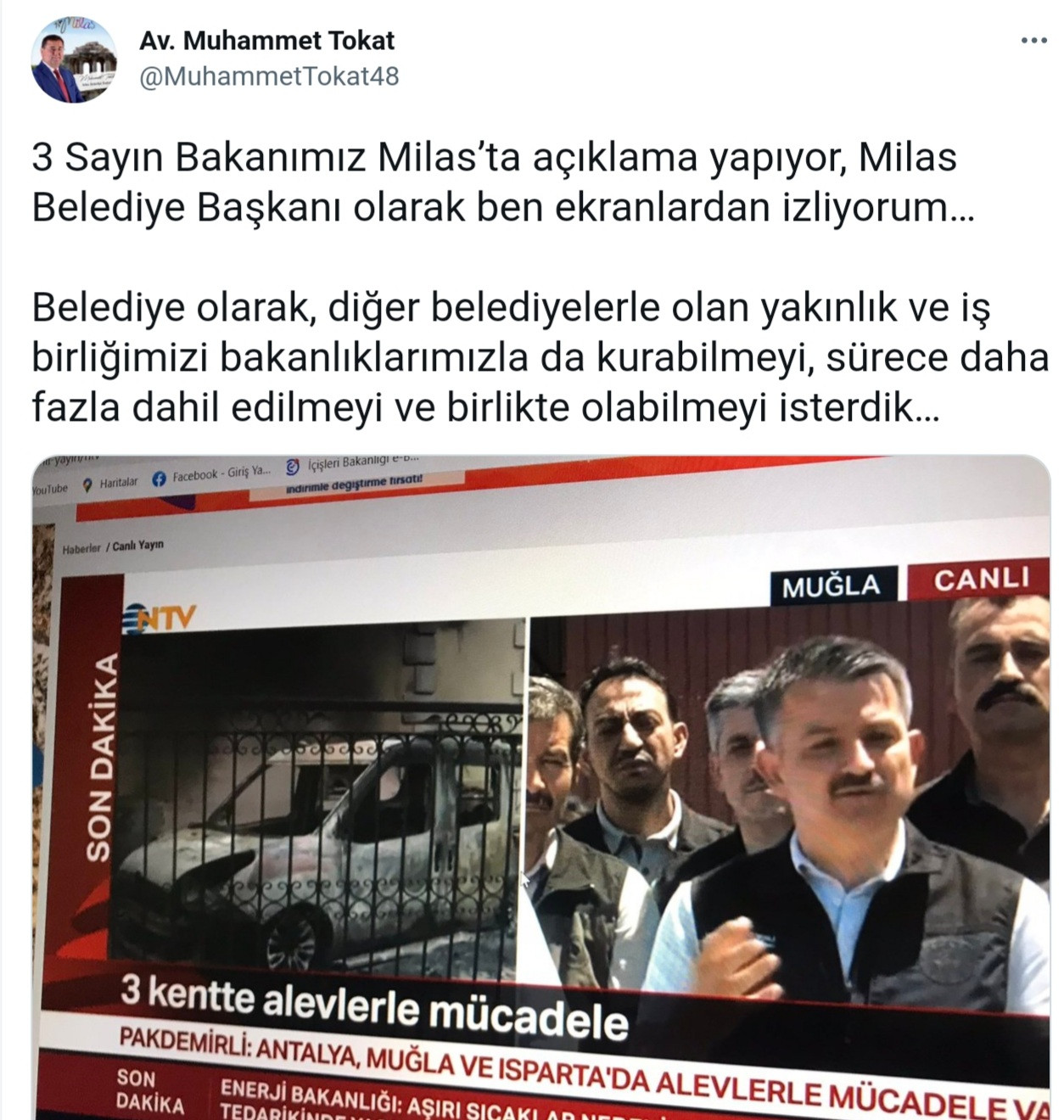 Başkan Tokat: 3 Bakanımız Milas'ta Açıklama Yapıyor, Ben Ekrandan İzliyorum - Resim: 1