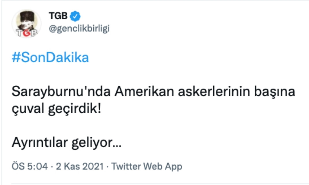 Türkiye Gençlik Birliği: Amerikan Askerlerinin Başına Çuval Geçirdik - Resim: 1