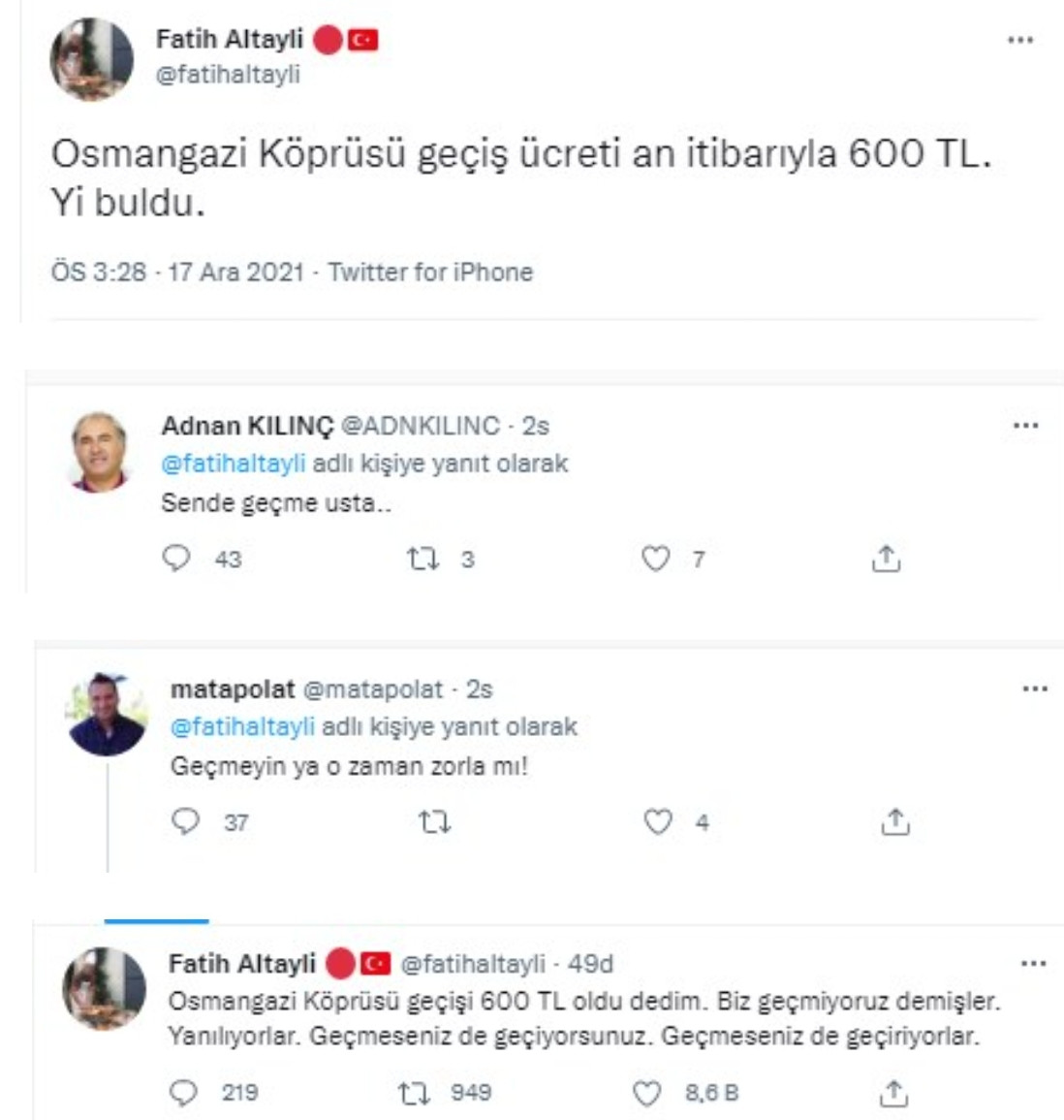 Altaylı: Köprü Geçişi 600 TL Oldu, Geçmeseniz de Geçiriyorlar - Resim: 1