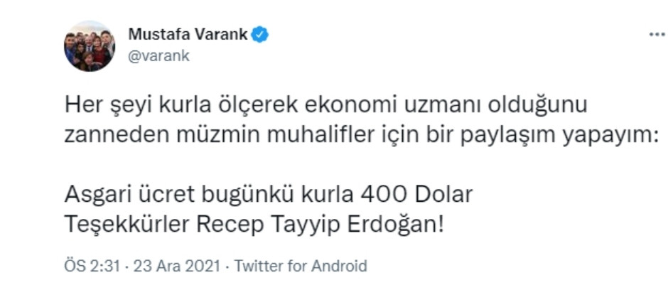 Mustafa Varank’ın Dolarla Yaptığı Asgari Ücret Hesabı 2 Buçuk Saat Sürdü - Resim: 1