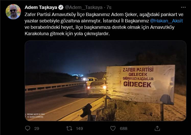 Zafer Partisi İlçe Başkanı Sığınmacılar Pankartı Nedeniyle Gözaltına Alındı - Resim: 1