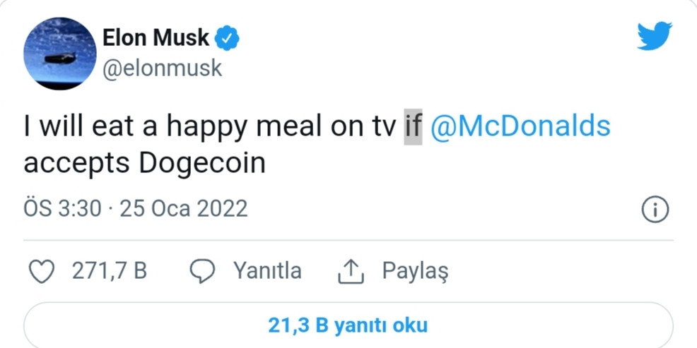 Elon Musk: McDonald's Dogecoin’i kabul ederse.. - Resim: 1