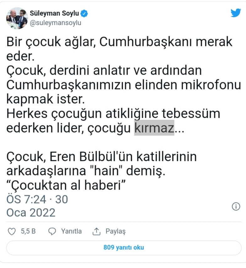 Soylu'dan Kılıçdaroğlu'na Hain Diyen Çocuk Hakkında Skandal Açıklama - Resim: 1
