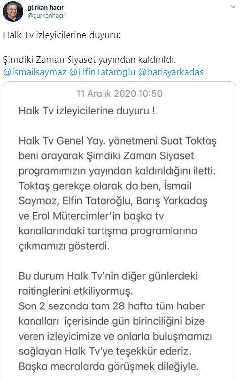 Halk TV’de yayınlanan Şimdiki Zaman Siyaset programı yayından kaldırıldı. - Resim: 1