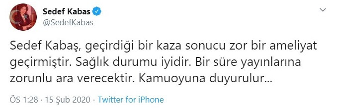 Kaza geçiren Sedef Kabaş ameliyat oldu - Resim: 1