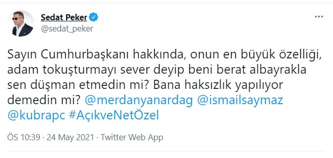 Soylu'nun, Berat Albayrak açıklamasına Sedat Peker'den yanıt - Resim: 1