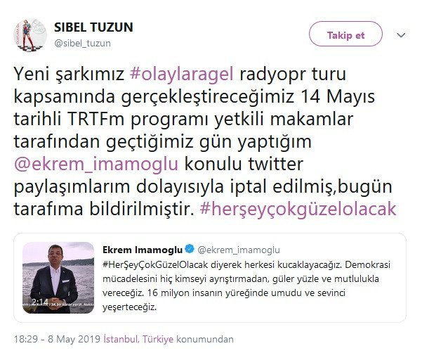 Sibel Tüzün: TRT FM'de konuk olacağım program Ekrem İmamoğlu paylaşımım nedeniyle iptal edildi - Resim: 1