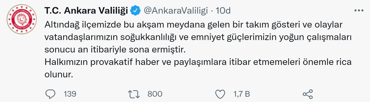 Ankara Valiliği'nden Altındağ Açıklaması: Gösteri ve Olaylar Sona Ermiştir - Resim: 1