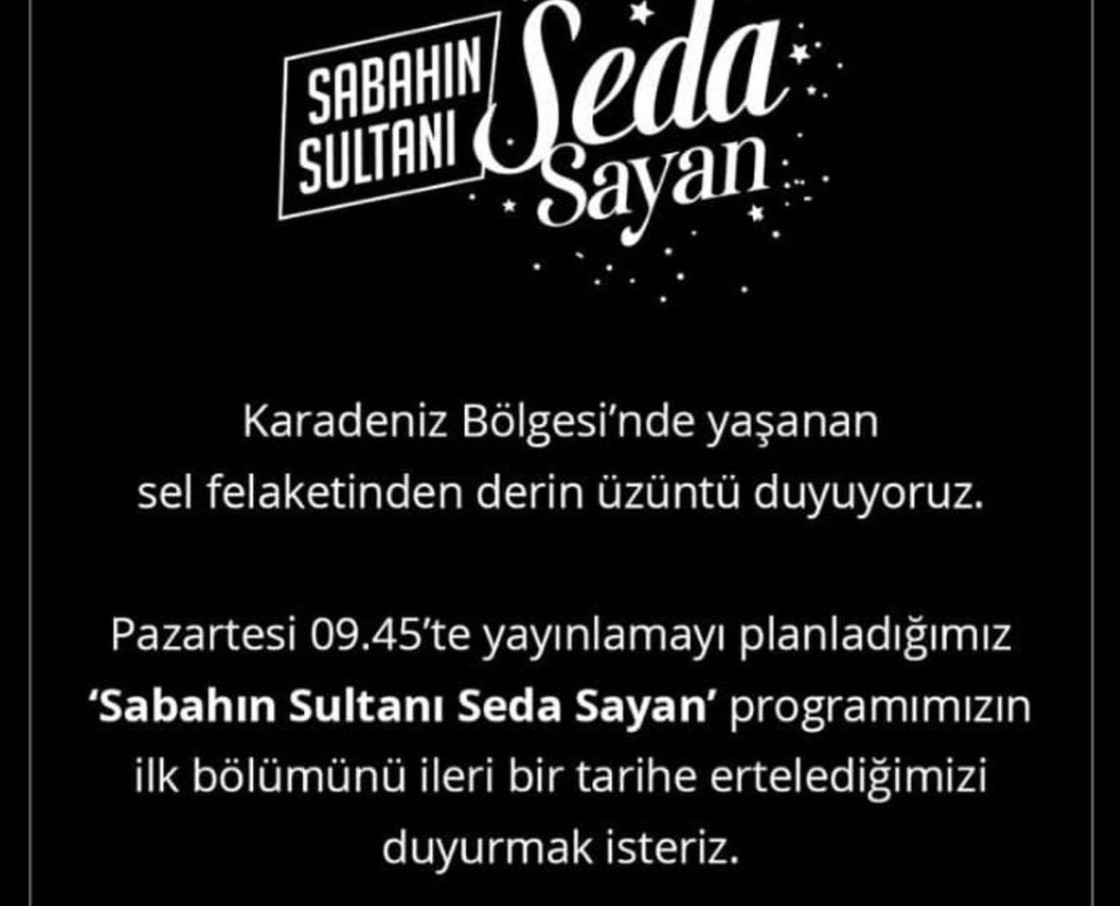 Sabahların Sultanı Seda Sayan Programı Sel Felaketleri Sebebi ile Ertelendi - Resim: 1