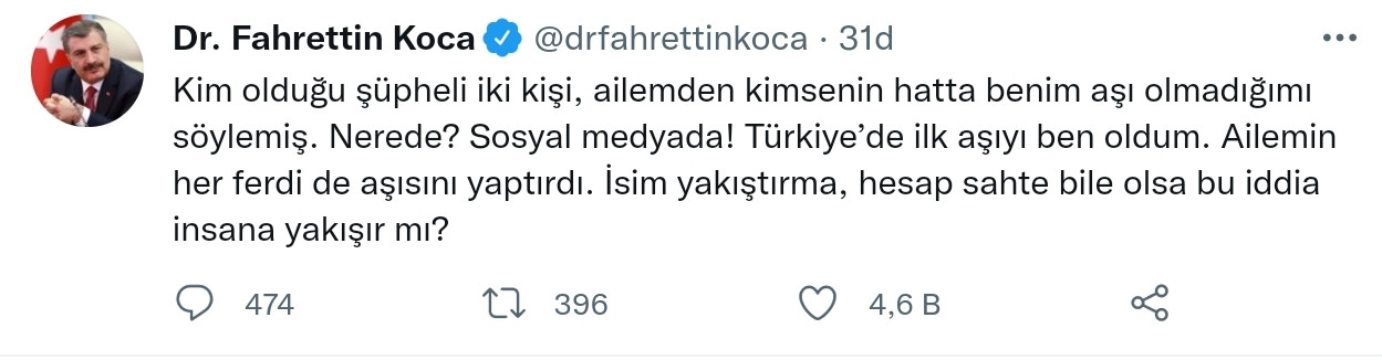 Sağlık Bakanı Koca'dan Aşı Olmadığına Dair İddialara Yalanlama - Resim: 1