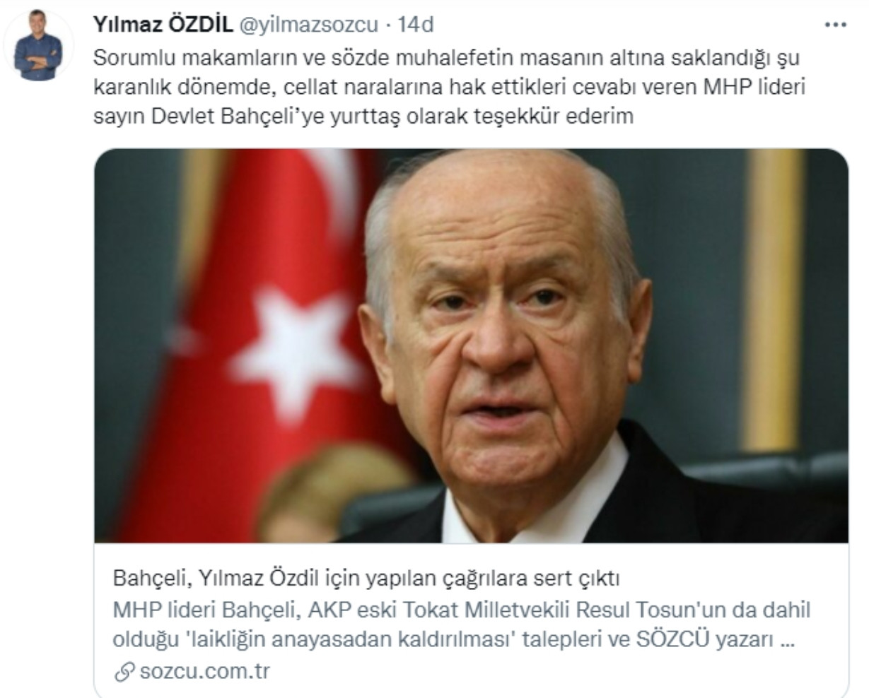 Yılmaz Özdil'den Devlet Bahçeli'ye Teşekkür - Resim: 1