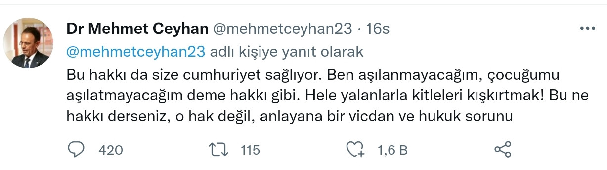 Prof. Dr. Ceyhan'dan Aşı Karşıtlarına: Arı Sokmuş Gibi Bağıran - Resim: 2