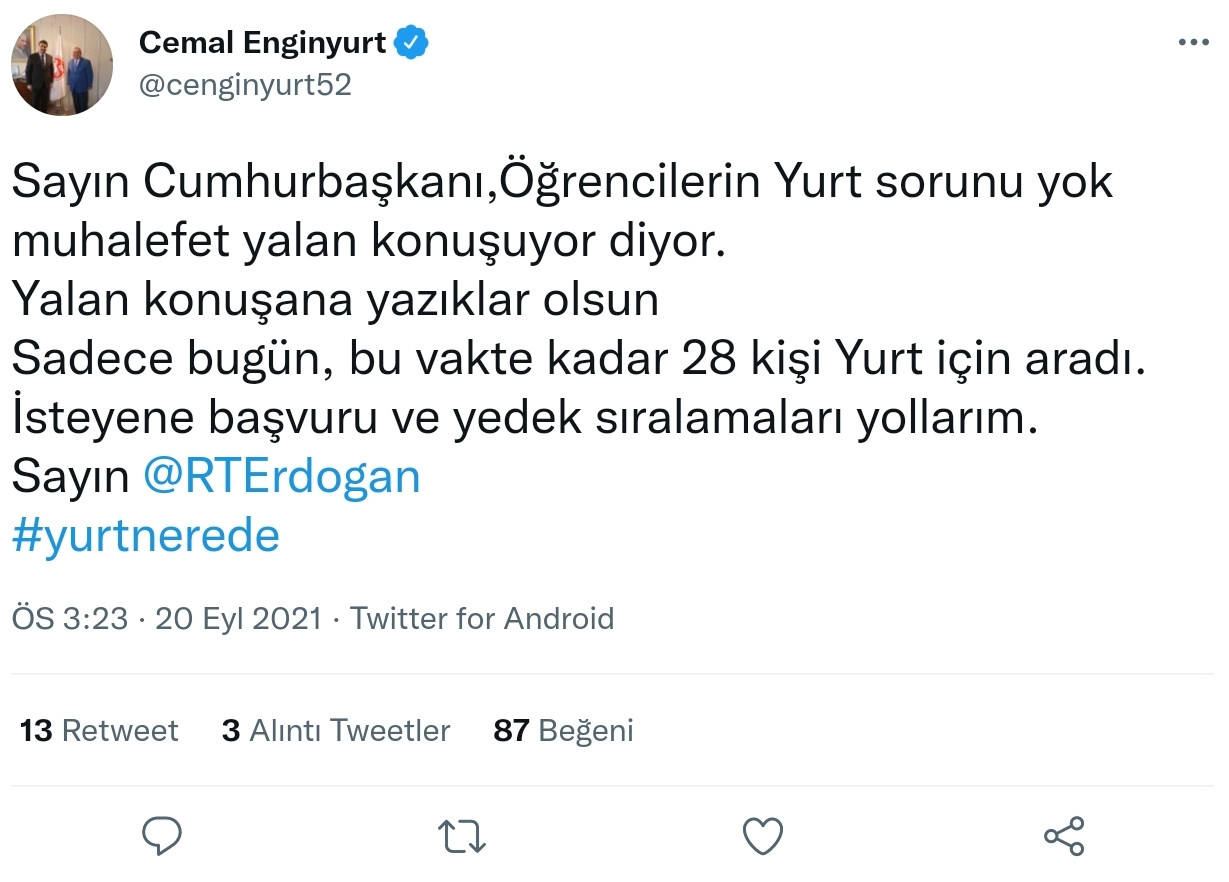 Cemal Enginyurt Erdoğan'ı Etiketledi: Sadece Bugün 28 Kişi Yurt için Aradı - Resim: 1