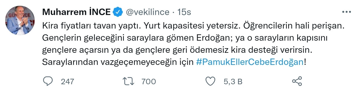 Muharrem İnce, Erdoğan'a Seslendi: #PamukEllerCebeErdoğan - Resim: 1