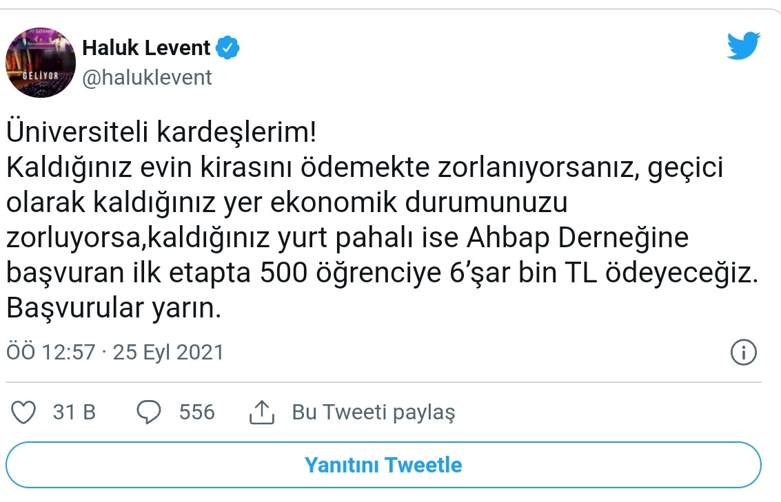Haluk Levent'ten Barınamayan Öğrencilere Destek - Resim: 1