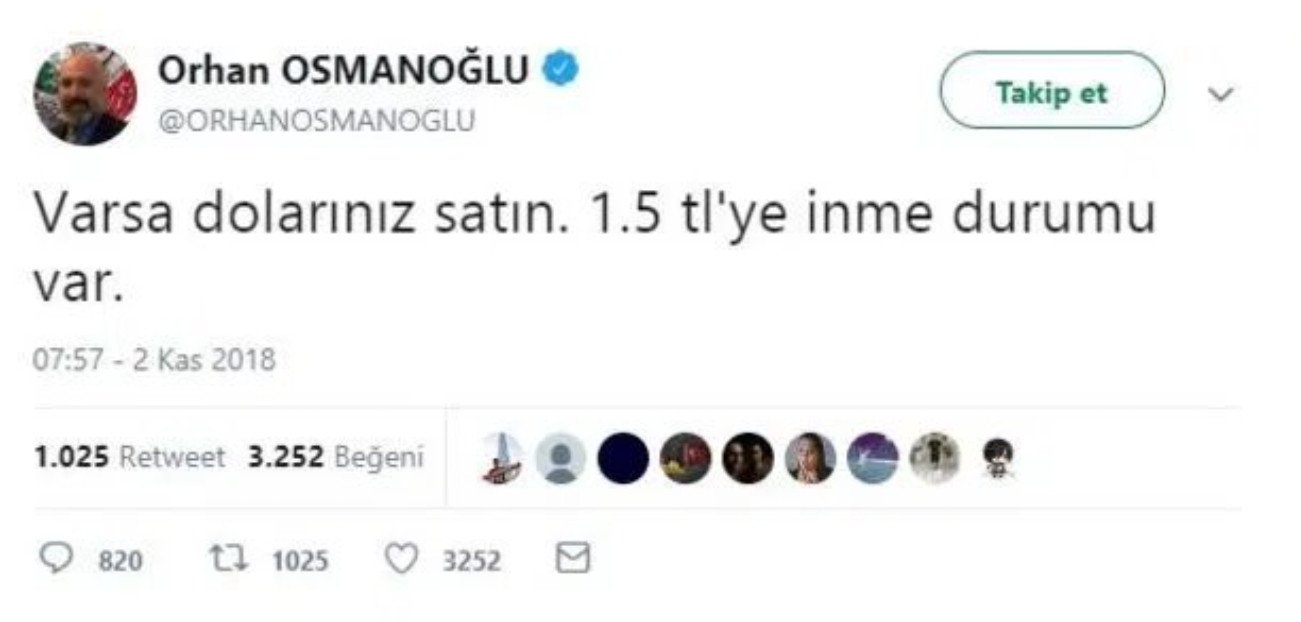 Dolar 10 Liraya Dayandı, Orhan Osmanoğlu Gündem Olan Tweetini Sildi - Resim: 1