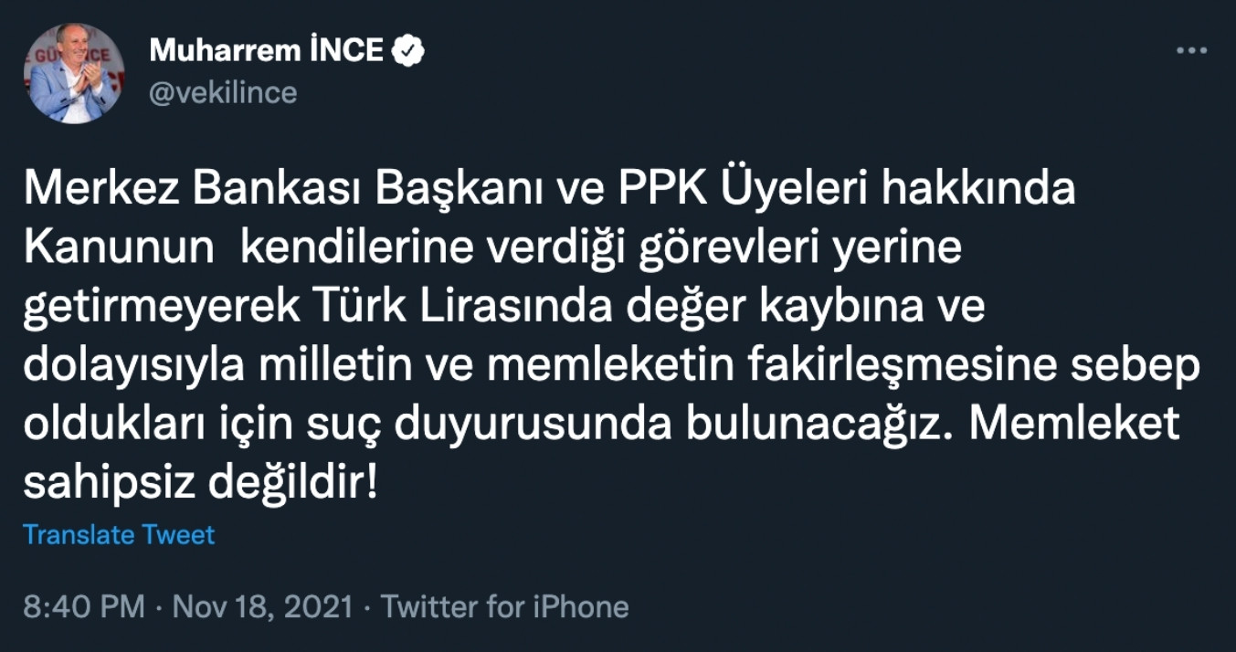 Muharrem İnce'den Merkez Bankası ve PPK Üyelerine Suç Duyurusu - Resim: 1