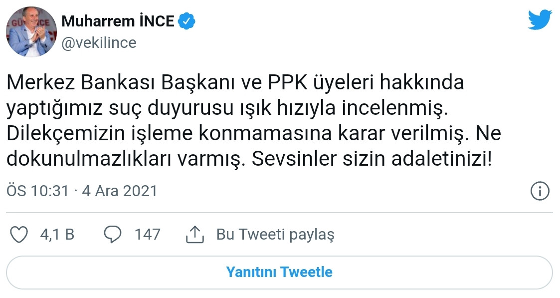 Muharrem İnce Suç Duyurusunda Bulunmuştu: Jet Hızında Ret! - Resim: 1