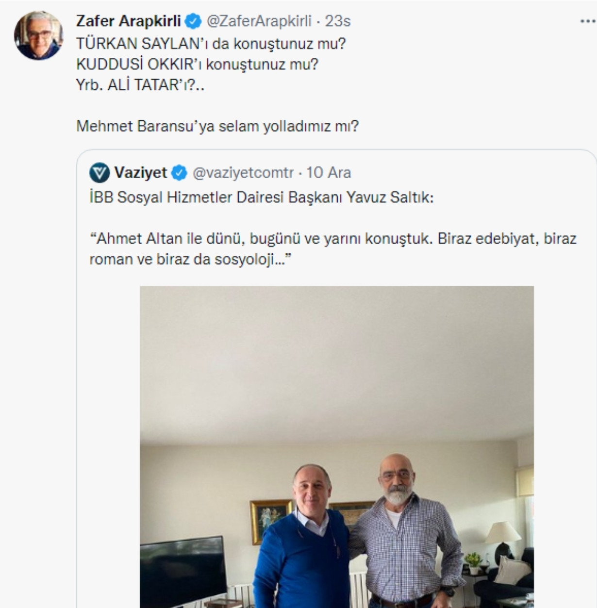 Ahmet Altan'ı Ziyaret Eden İBB'li Saltık'a Zafer Arapkirli'den Sert Tepki - Resim: 1