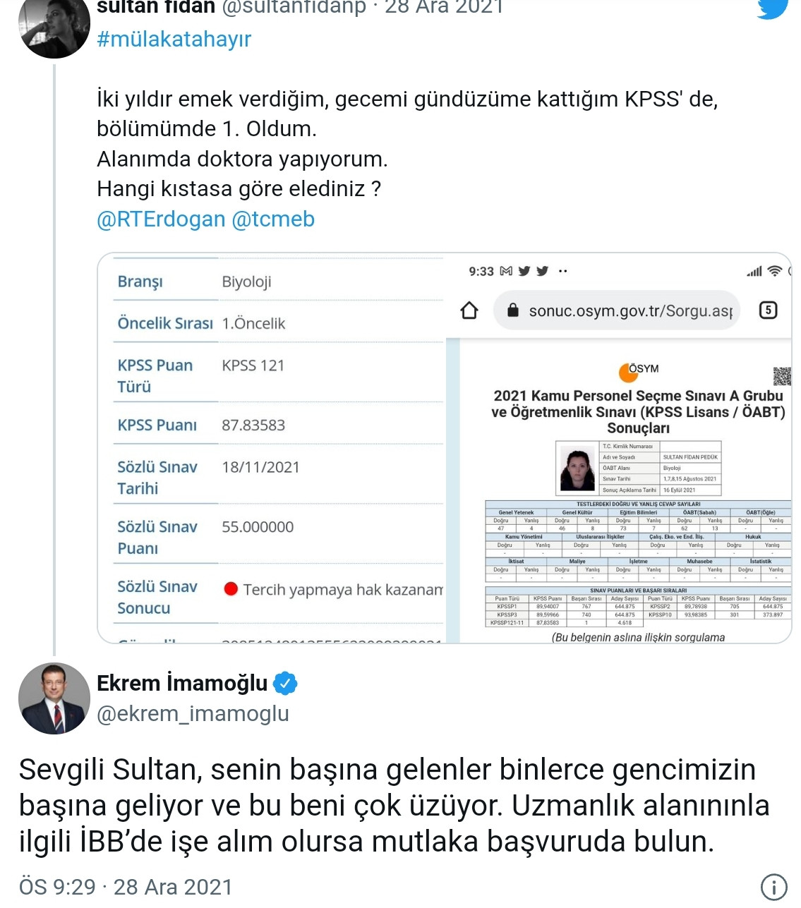 Mülakatta Elenen KPSS Birincisine Ekrem İmamoğlu'ndan Destek - Resim: 1