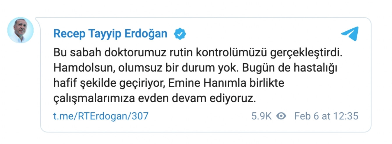 Erdoğan'dan Sağlık Durumuna İlişkin Yeni Açıklama - Resim: 1