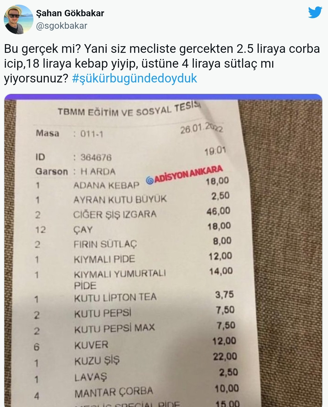 Son Dakika: Şahan Gökbakar Meclis Lokantası Fiyatlarını Görünce Şaştı Kaldı - Resim: 1