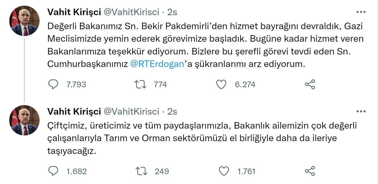 Pakdemirli'nin Yerine Atanan Bakan Kirişçi'den İlk Paylaşım - Resim: 1