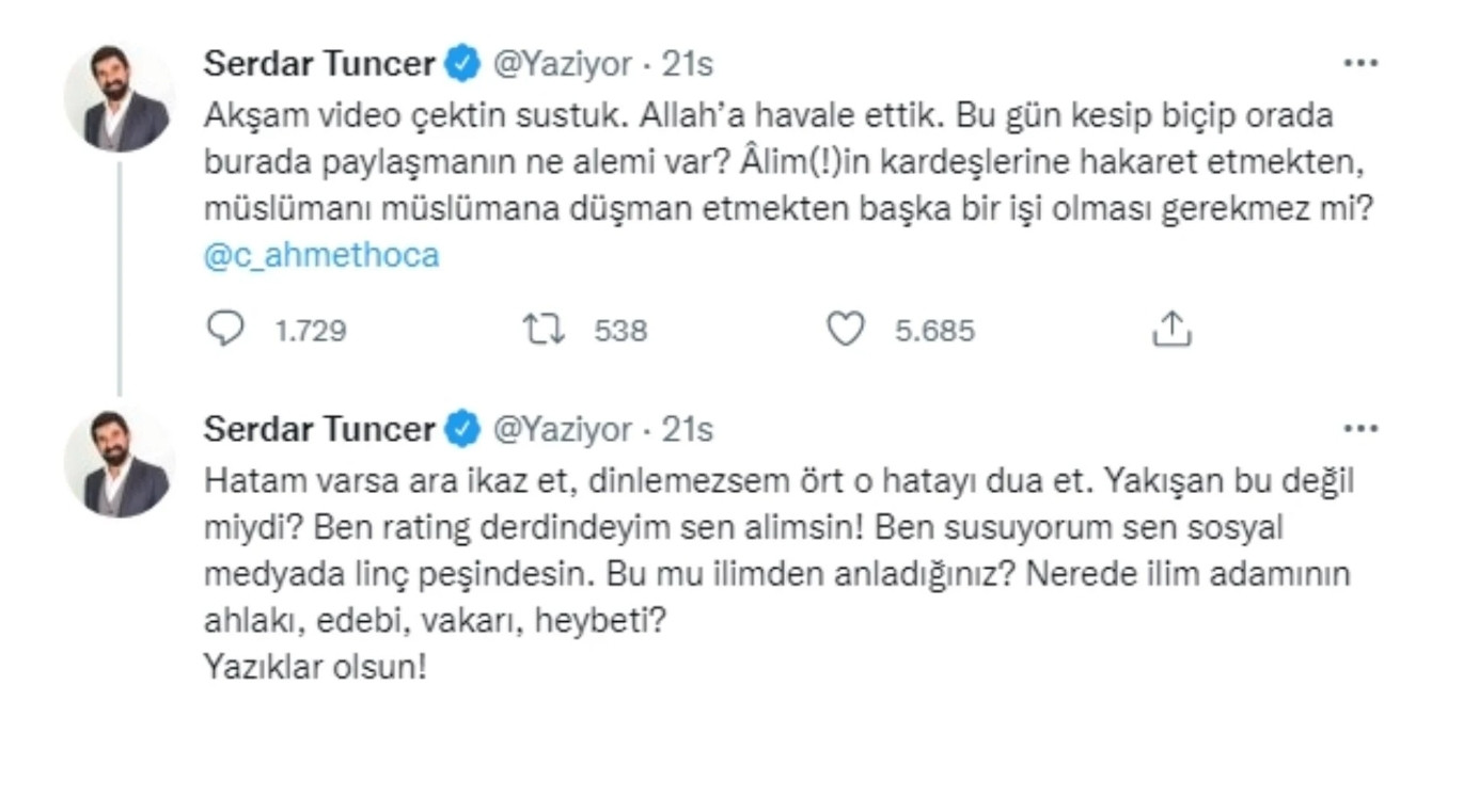 Cübbeli Ahmet'ten Serdar Tuncer'e Ağır Çıkış: Reyting İstiyorsan Kıçını Açan Birini Bul! - Resim: 2