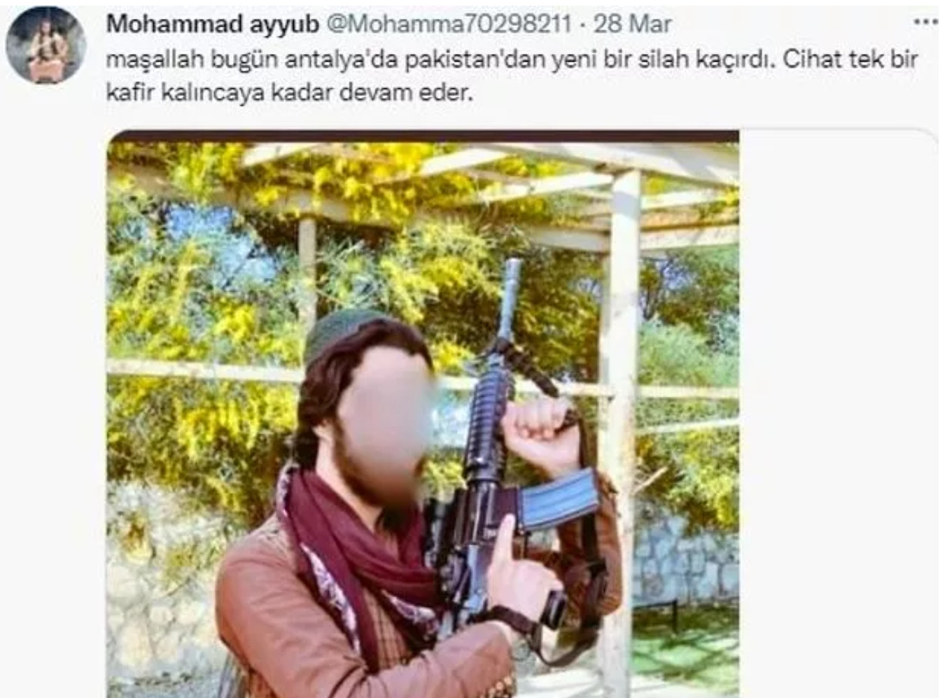 Kendisine Pakistanlı Taliban Diyen Şahıstan Antalya’ya Cihat İçin Silah Getirdik Paylaşımı - Resim: 1