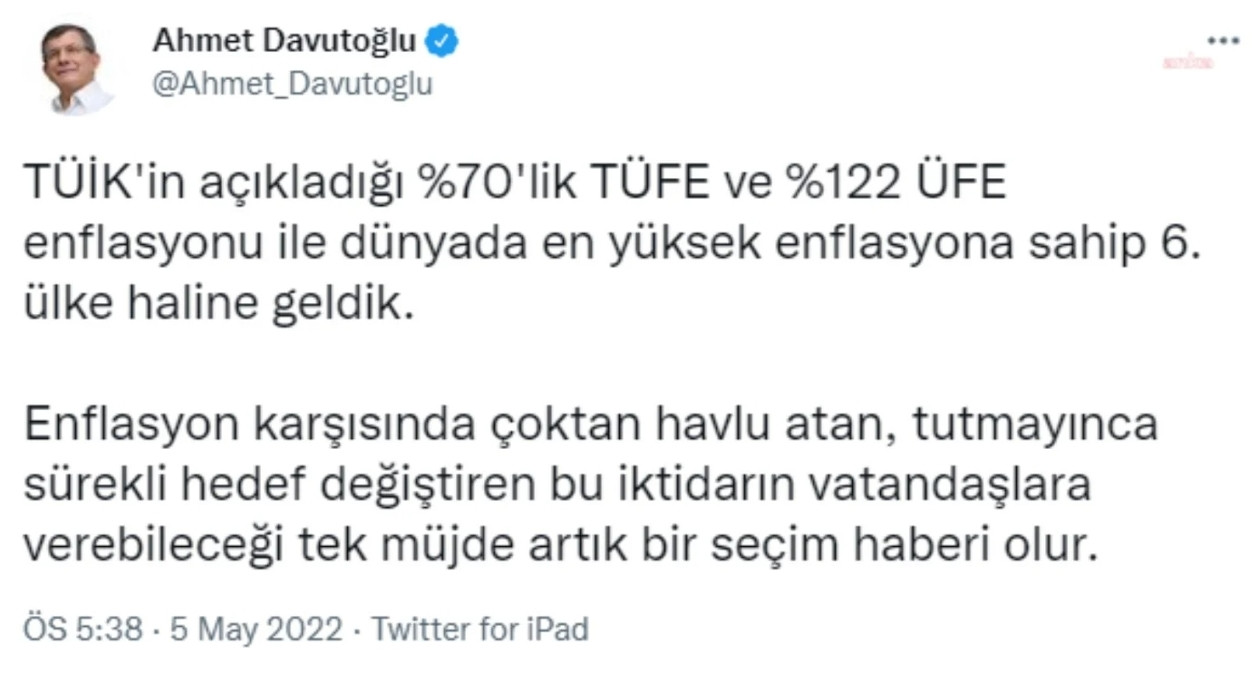 Davutoğlu'ndan TÜİK'e Eleştiri: Verebileceği Tek Müjde Seçim Haberi - Resim: 1