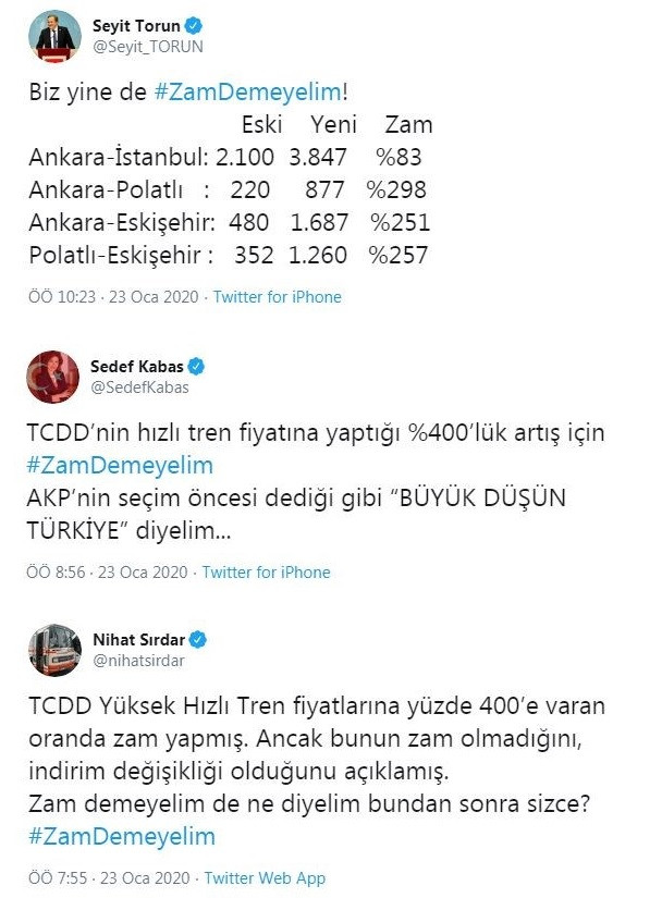 Sosyal medya YHT zammını konuşuyor: #ZamDemeyelim - Resim: 1