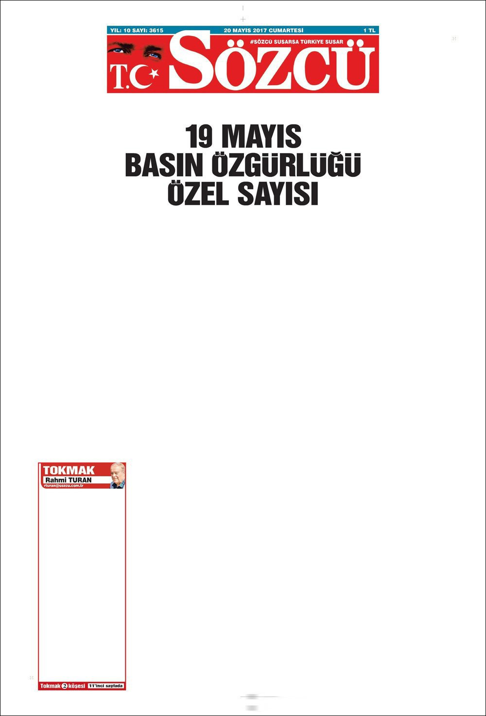 Sözcü gazetesinin 20 Mayıs manşeti - Resim: 1