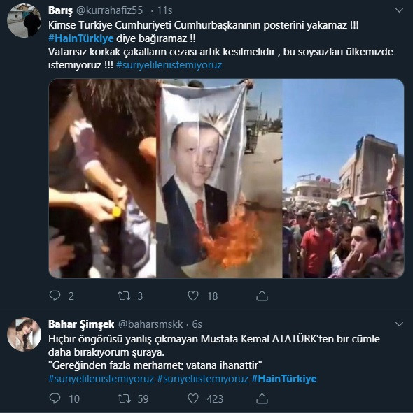 Suriyeliler Erdoğan posteri ve Türk bayrağı yaktı, Hain Türkiye sloganı attı - Resim: 3