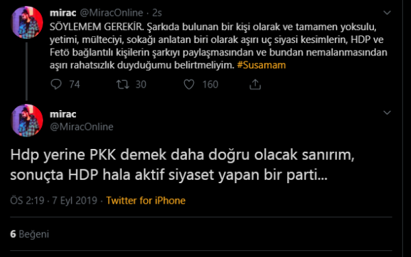 Susamam'da yer alan rapçiden tepki gören paylaşım: HDP tweetini sildi - Resim: 1