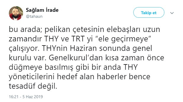 Eski Ak troll yeni Davutoğlucu Sağlam İrade'den Pelikan grubu THY'yi ele geçirmek istiyor iddiası - Resim: 1