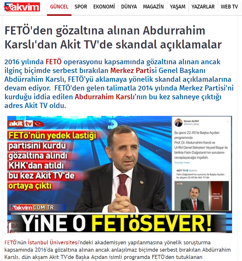Hükümete yakın Takvim gazetesinden Akit'e FETÖ suçlaması - Resim: 1