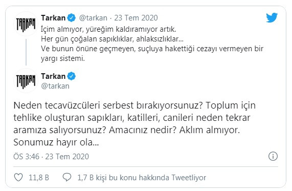 Tarkan isyan etti: Sapıkları, katilleri, canileri neden tekrar aramıza salıyorsunuz? - Resim: 1